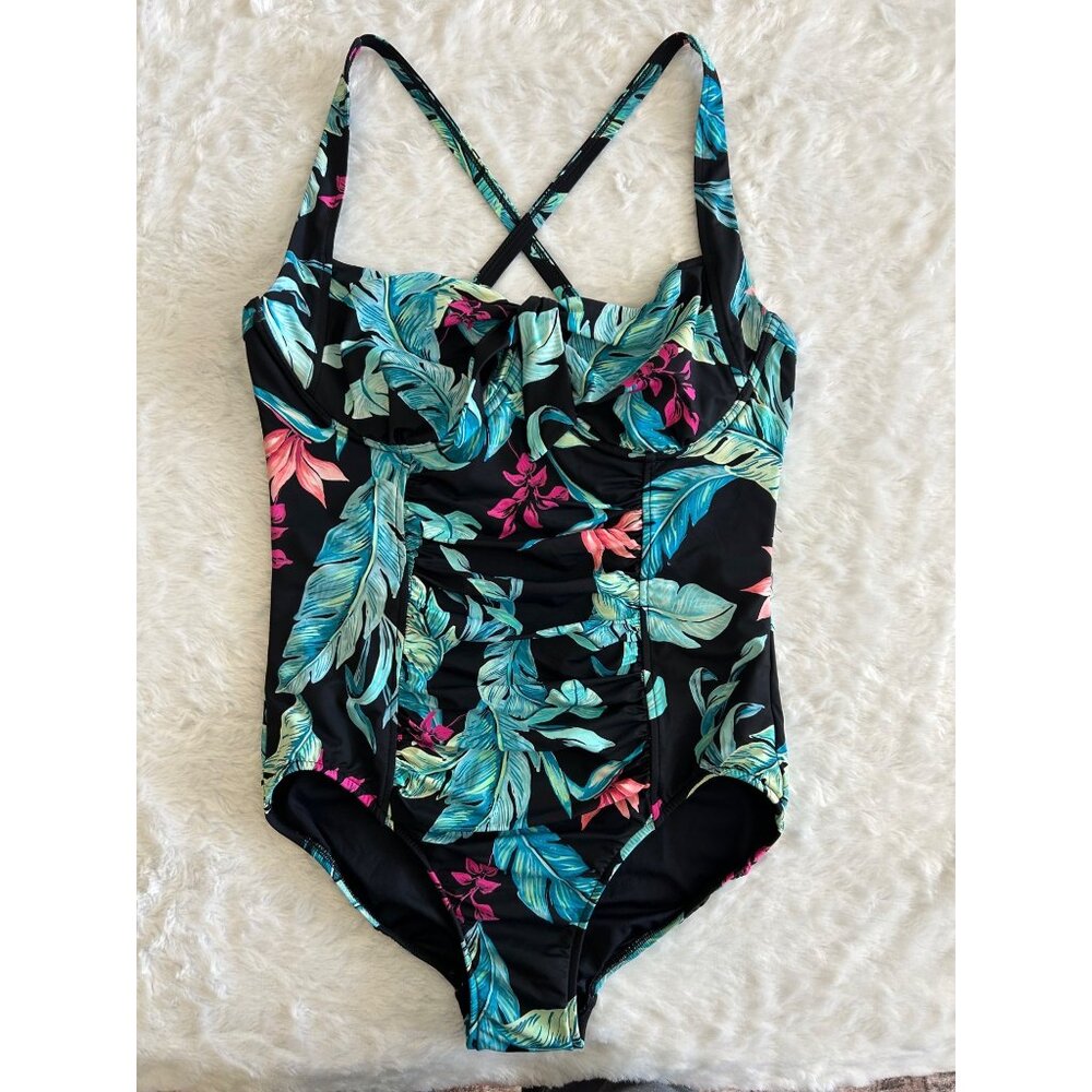 Seafolly Tropical Print One Piece Swimsuit - Black and Green